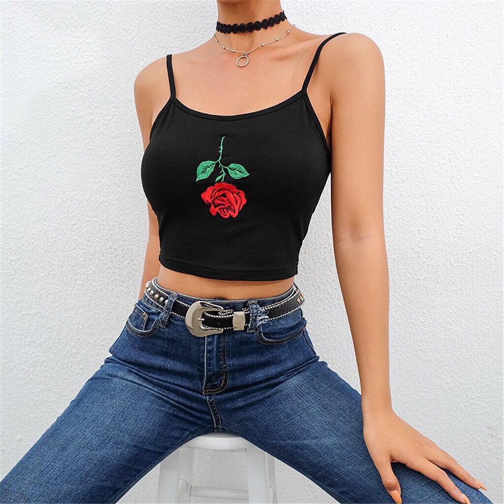 áo croptop thêu hoa hồng sexy
