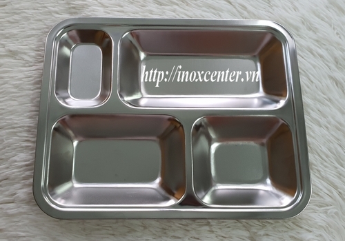 Khay đựng thức ăn , khay cơm inox 201 dày 0.8 mm – 4 ngăn CL , KT: 290x230x32 mm