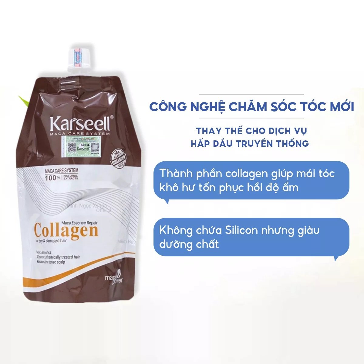 [+Tặng mũ trùm]Dầu hấp ủ xả tóc Collagen Karseell Maca dạng túi 500ml
