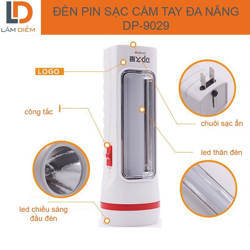đèn pin led sạc cầm tay đa năng dp 9029