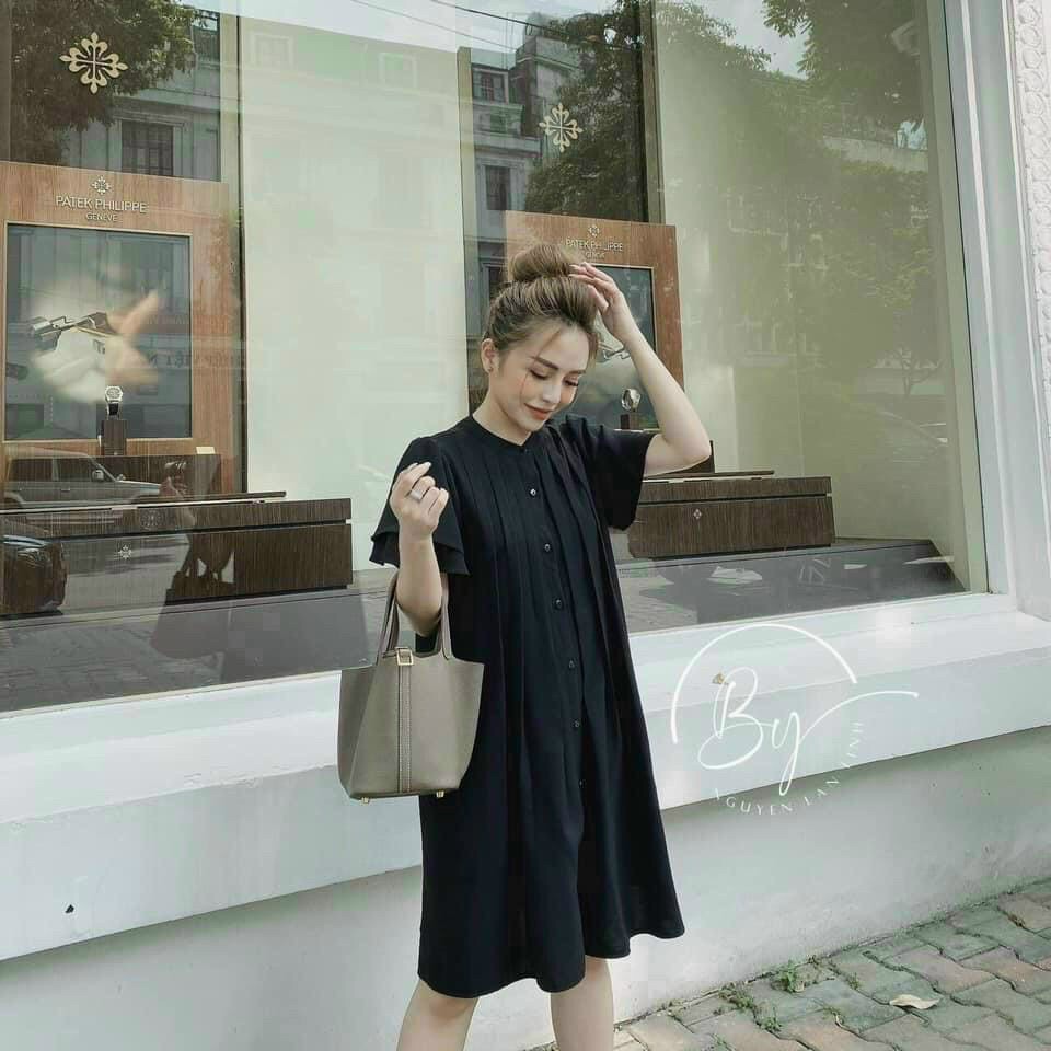 Đầm xoè dập ly cổ sơ mi xinh lung linh