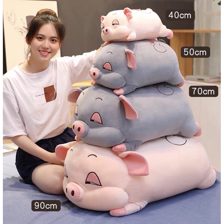 Gấu bông,Gối ôm hình thú con heo béo mắt hí cute thú nhồi bông con lợn ngủ béo ú kích thước 45cm,55cm,90cm