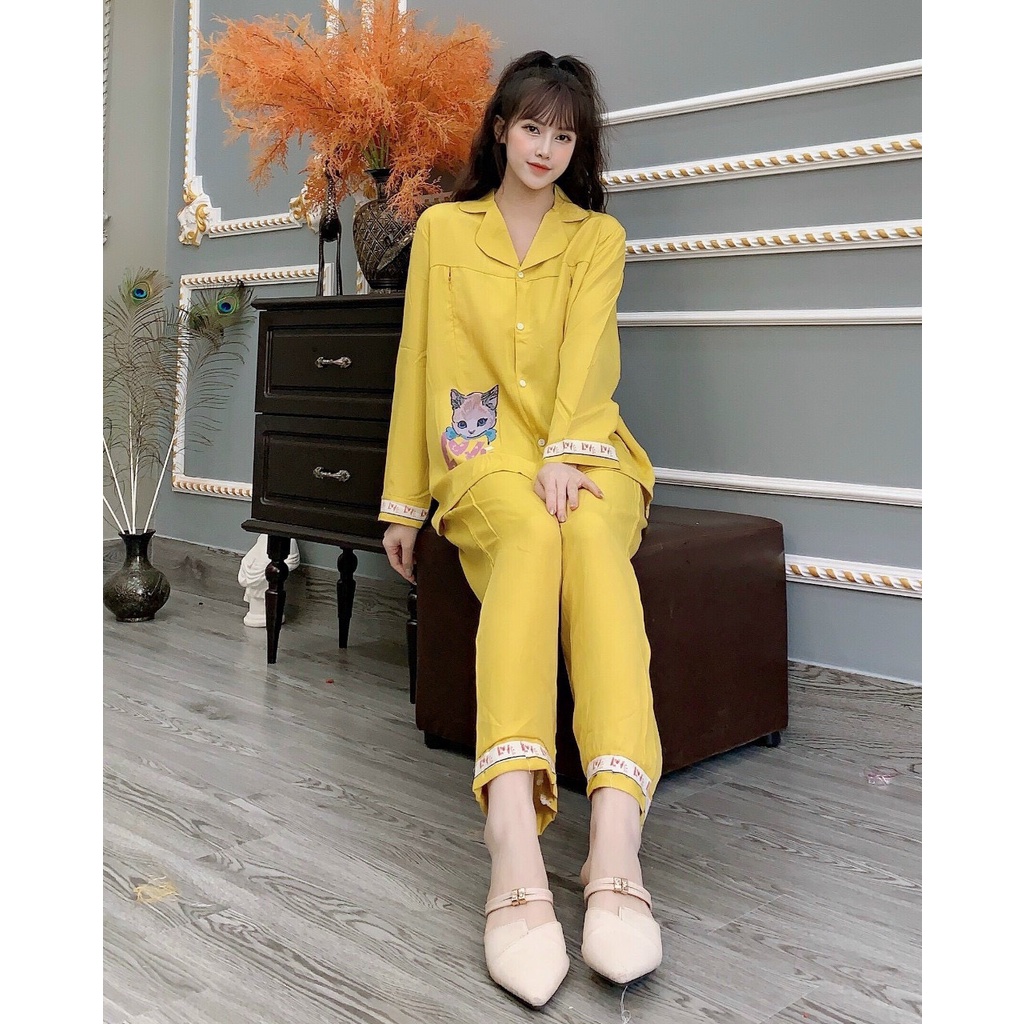 Bộ bầu pyjamas mặc nhà, đồ bầu sau sinh mở cúc cho con bú và quần chun chỉnh bụng, dài tay