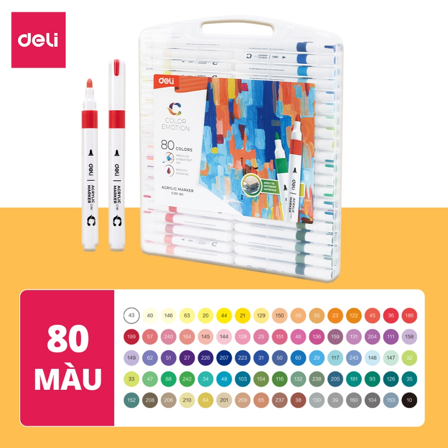 [MỚI] Bút Sơn Acrylic Marker Deli THÊM 80% MỰC - 12/24/36/48/64 Màu Tô Trên Mọi Chất Liệu DIY Vẽ Giày Vải Chai Lọ Nhựa