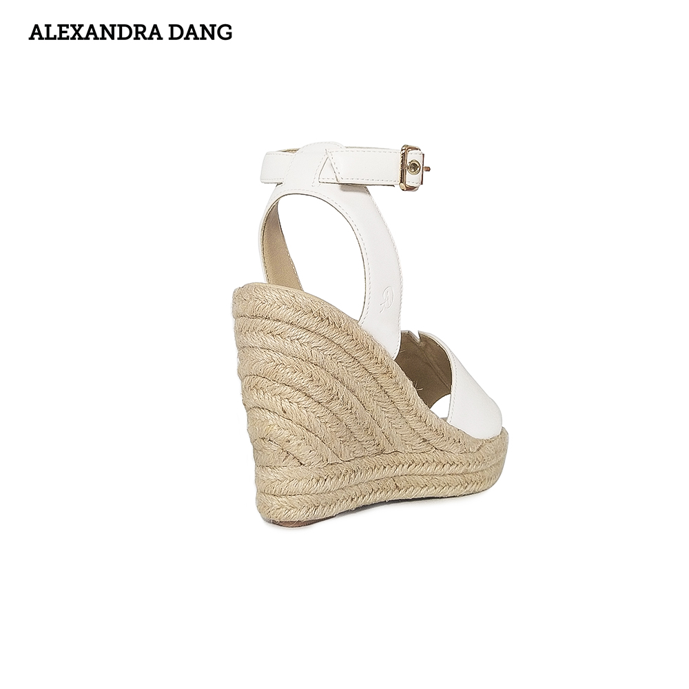 Giày Sandal Da Đế Xuồng Bọc Cói AD màu trắng