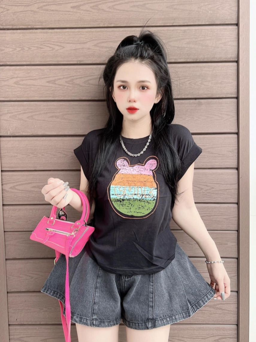 Áo thun Thái nữ dáng vừa phối chữ ( Mã CUTE phom vừa )