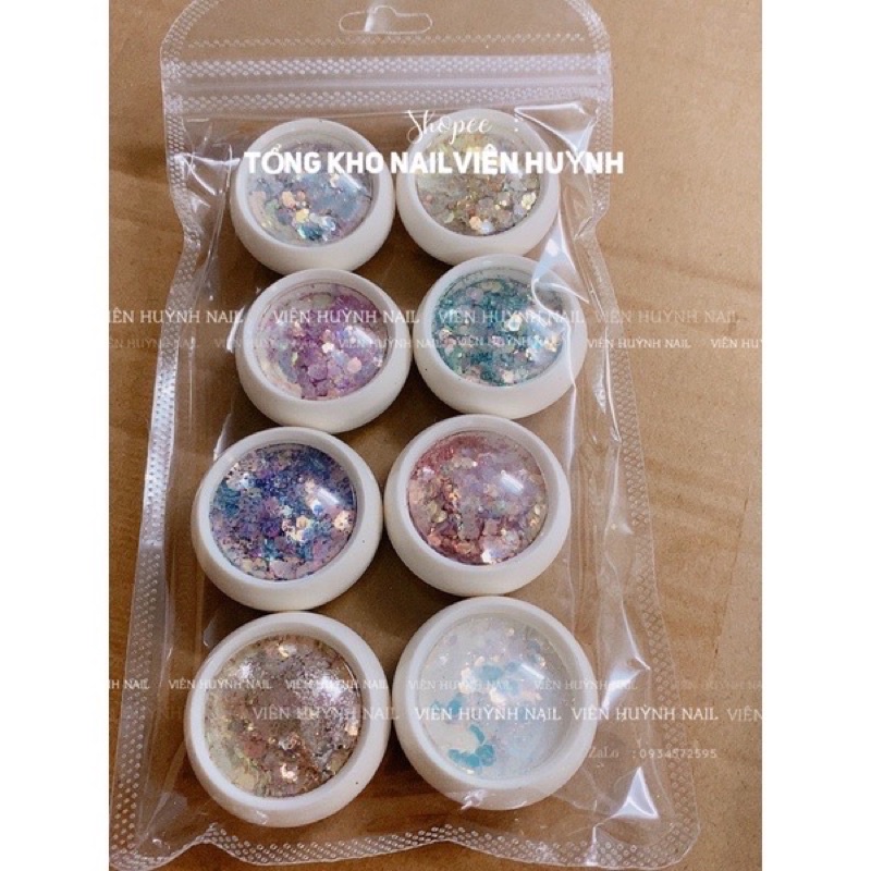 Nhũ vảy cá nail kim tuyến đắp móng ( set 8 hũ)