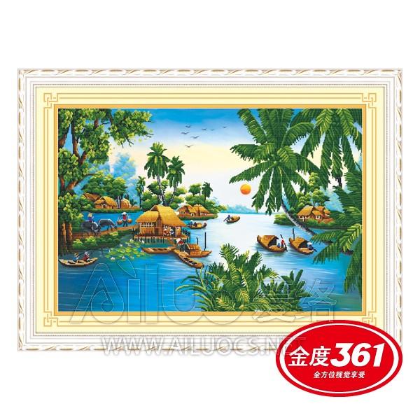 Tranh thêu chữ thập 3d bình minh quê tôi 53181 kích thước sản phẩm:90x60cm