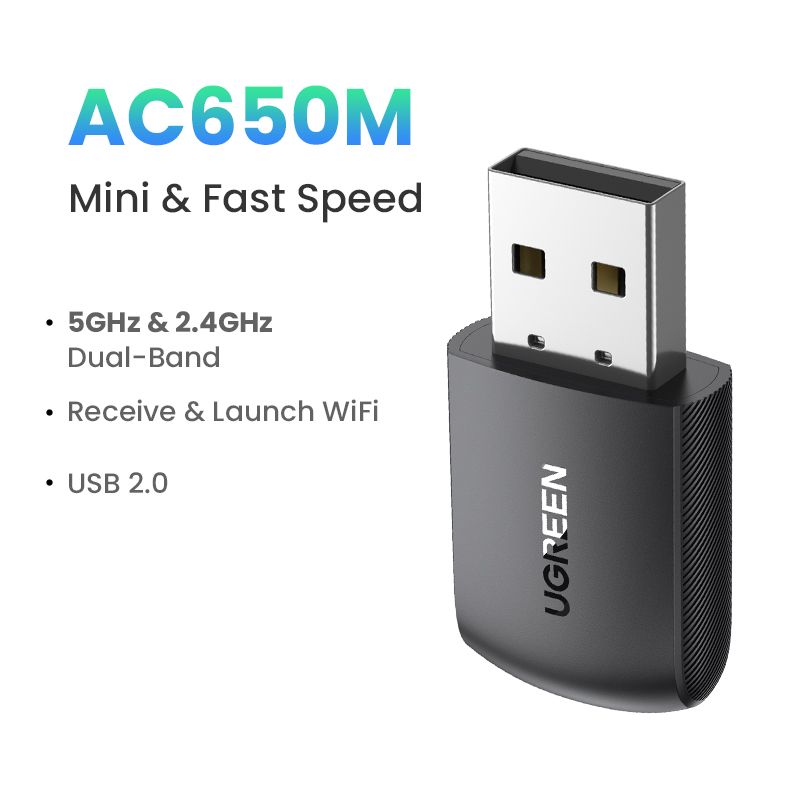 UGREEN AC650 USB WiFi Adapter for Desktop PC 5G 2.4G Dual Band WiFi Dongle Mini Wireless USB Computer Network Adapter Compatible with Windows 11 10 8.1 8 7, Linux 2.6.18-5.3