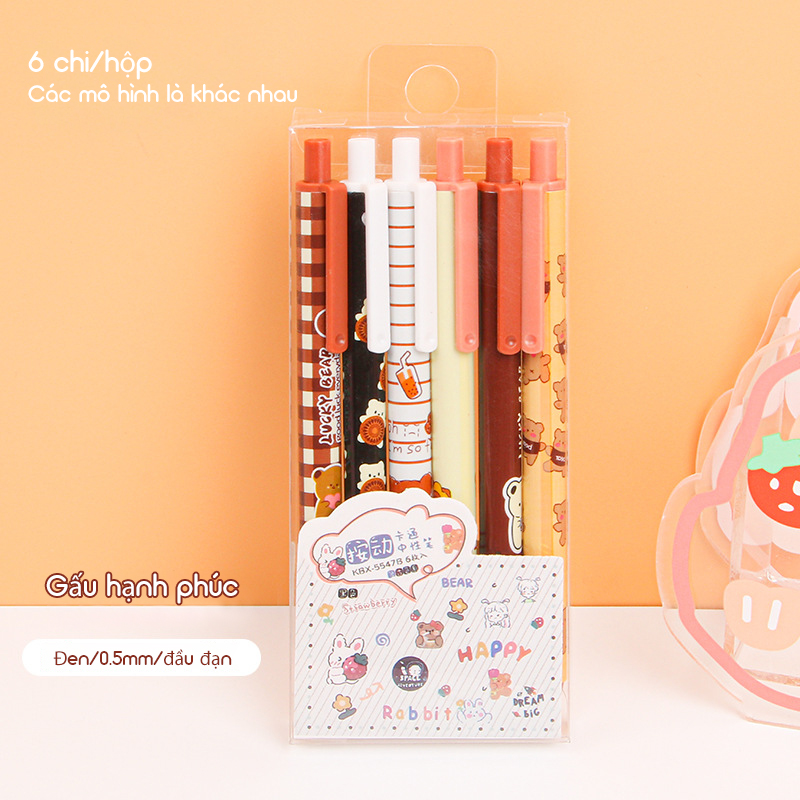 Set 6 Bút bi cute Gấu Thỏ House hoạ tiết dễ thương màu đen SHOPER