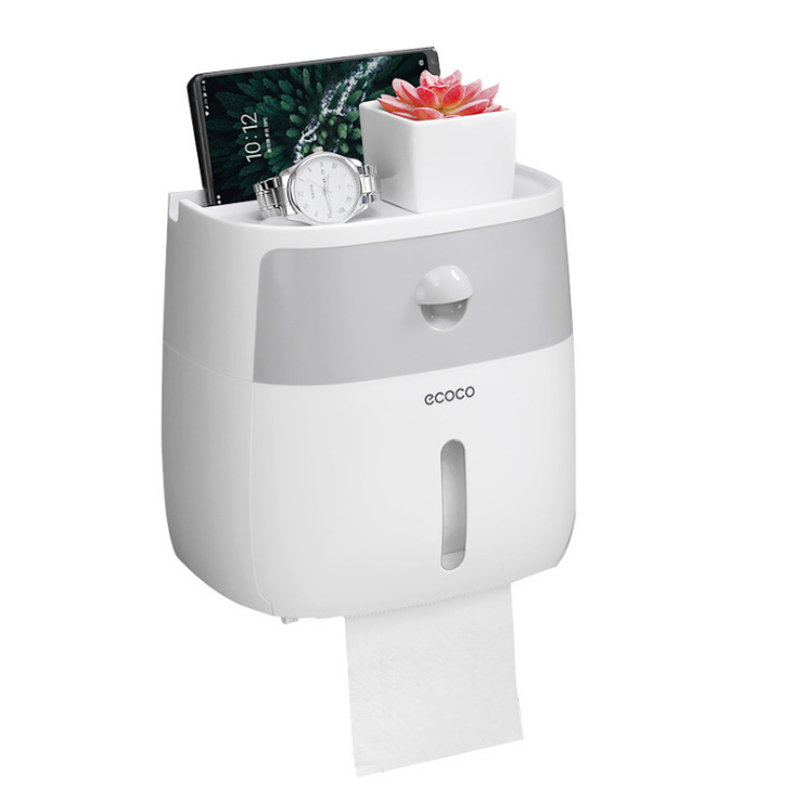 Hộp Đựng Giấy Vệ Sinh Cao Cấp ECOCO Cao cấp 2 tầng (Có Ngăn Kéo, Kèm Miếng Dán Cường Lực) Đa Năng, Sang Trọng, Tiện Dụng