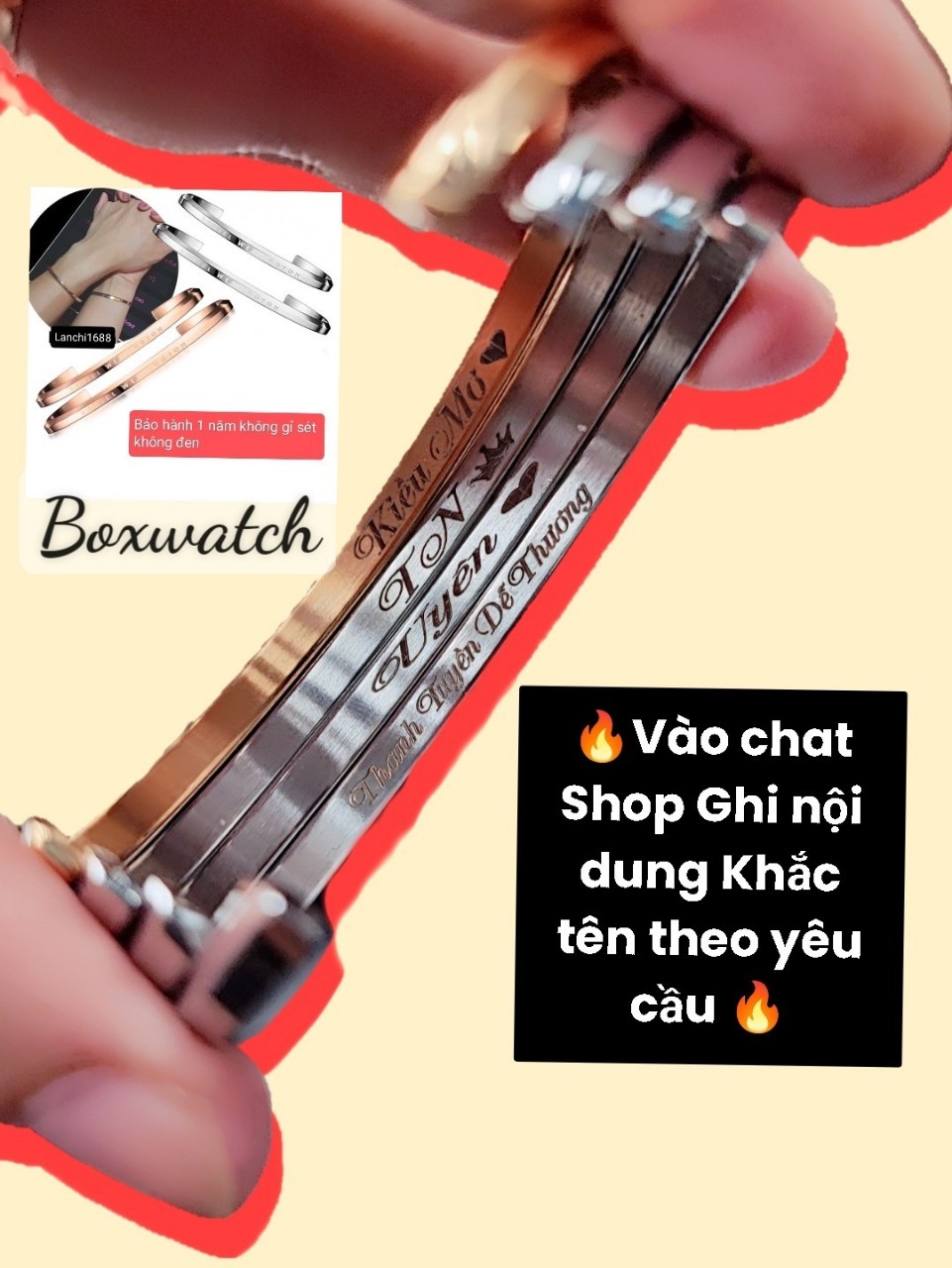 Khắc tên theo yêu cầu Lắc tay,Vòng tay cuff unisex không sét không đen
