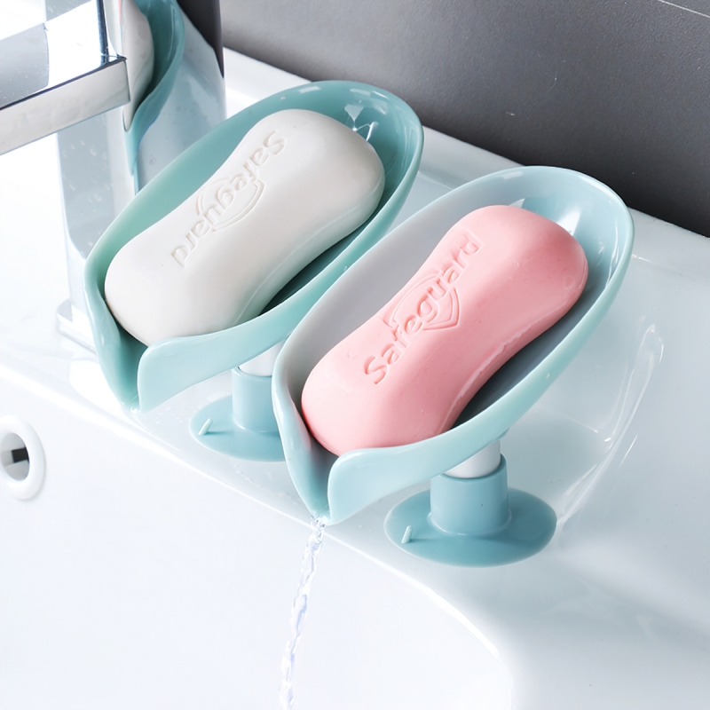 Sen-hause leaf shape soap dish organizer with draining ball bathroom plastic soap dish rack