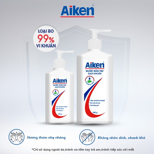 [HSD T9/2024] Nước Rửa Tay Aiken Sạch Khuẩn 500g (Tặng Gel Rửa Tay Aiken 100ml)