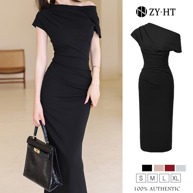 ZYHT eravogue đầm body nữ ôm body sexy đầm midi dáng dài Cổ áo xéo với thiết kế kiểu Pháp 30145