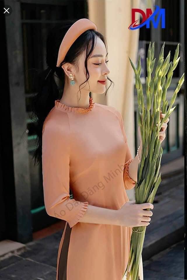 Bộ áo dài lụa ngọc trai thiết kế cổ tay xếp ly (không mấn)