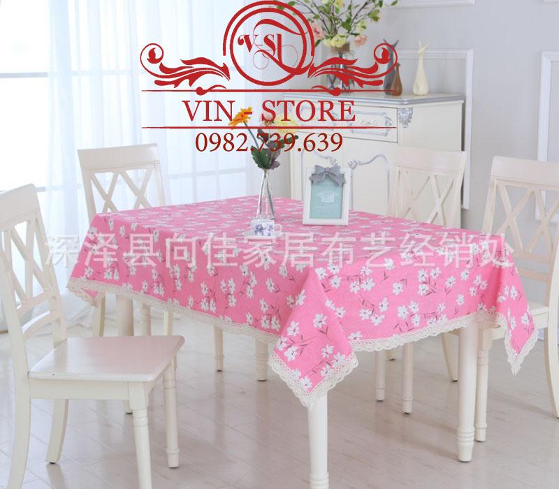 140x220cm KB011 Khăn trải bàn Hoa Trắng Nền Hồng Vinstore Homedecor khăn trải bàn đẹp khăn ăn khăn bàn tablecolths tableware flower canvas vintage tea dining table cafe fabric linen cotton