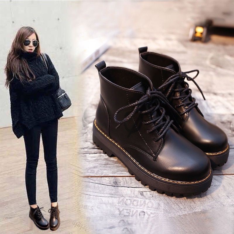 Giày bốt nữ cổ lửng Bốt nữ thấp cổ hot trend phong cách Hàn Quốc