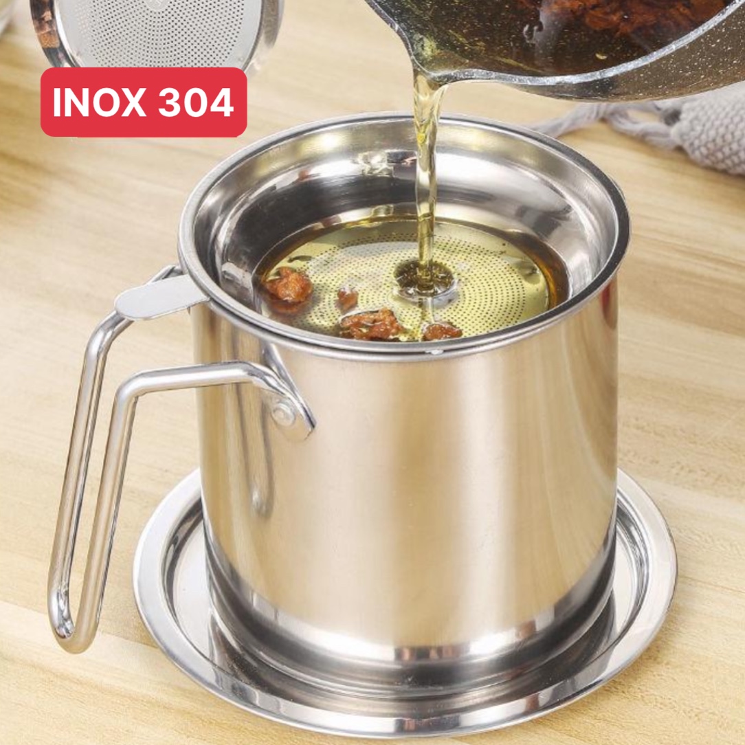 CA LỌC DẦU ĂN BẰNG INOX 304 KHÔNG GỈ CÓ LƯỚI LỌC LOẠI BỎ CẶN DẦU BẢ THỨC ĂN DƯ THỪA NHANH CHÓNG - BÌNH ĐỰNG DẦU ĂN CÓ LƯỚI LỌC TIỆN LỢI - BÌNH LỌC CẶN SỮA, LỌC NƯỚC ÉP CHO BÉ