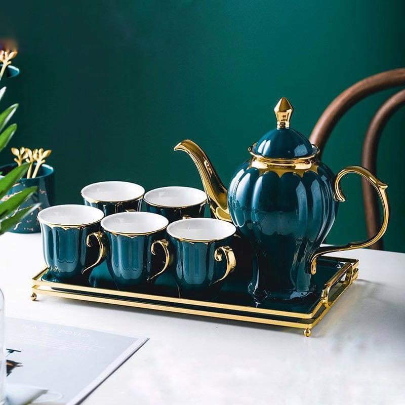 Bộ bình trà men xanh cổ vịt. Gốm sứ cao cấp.