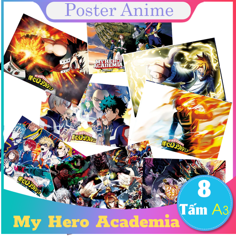 [Giấy Xịn] Set 8 tấm tranh poster to A3 Học Viện Anh Hùng My Hero Academia anime siêu chất