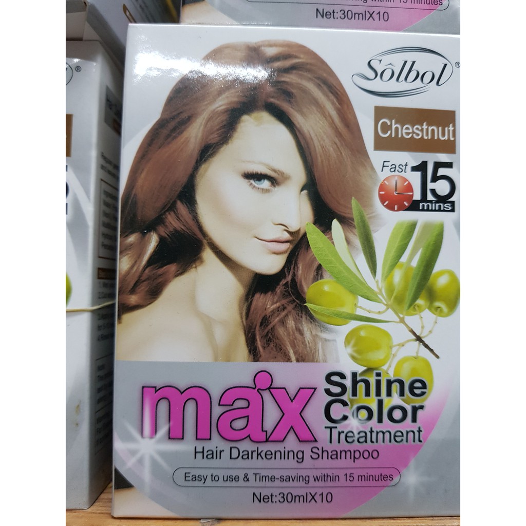 Hộp 10 Gói Dầu Gội Thảo Dược Tạo Màu Tóc Nâu Hạt Dẻ Solbol MAX Shine Color