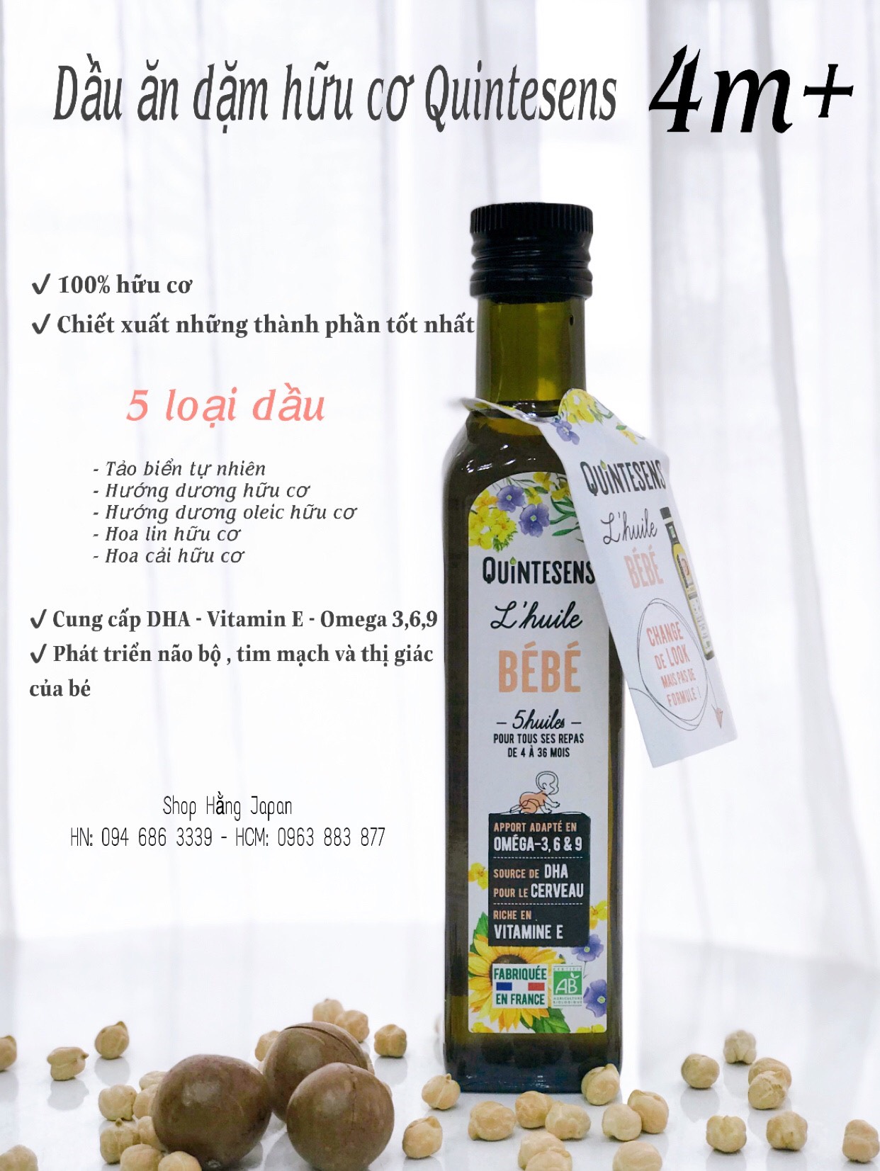 [HCM][CHÍNH HÃNG] DẦU ĂN DẶM HỮU CƠ CHO BÉ QUINTESENS 250ML