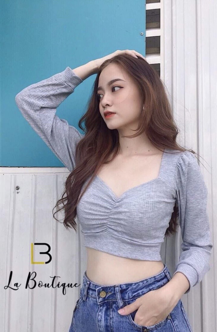 ÁO CROPTOP TAY PHỒNG RÚT NGỰC TAY DÀI