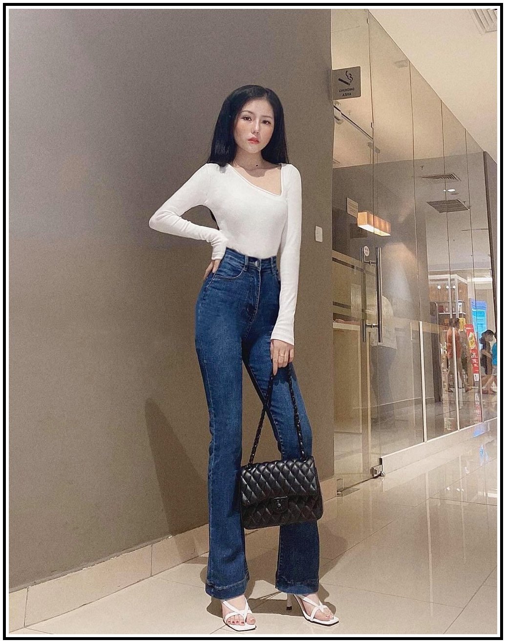 Quần jean nữ lưng cao ỐNG LOE  LAI BẢN TO siêu hot trend mẫu mới L21