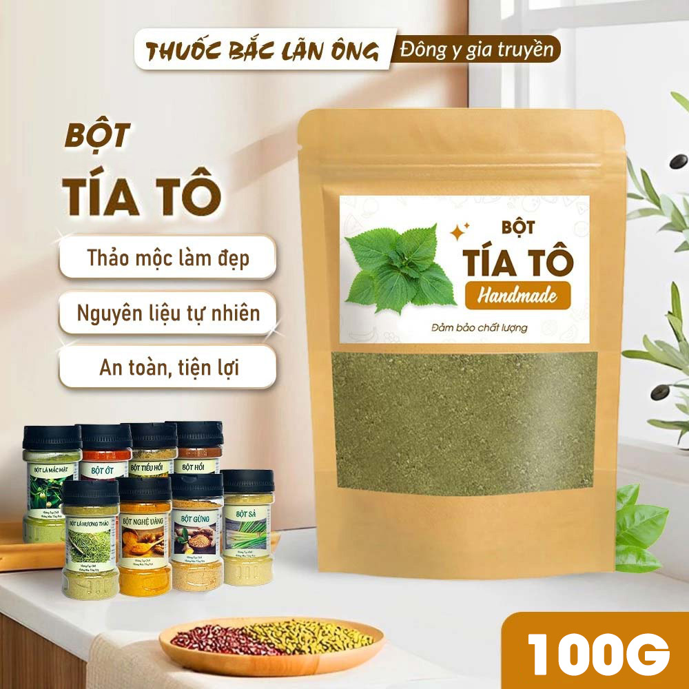 Bột tía tô 100g, nguyên chất, thơm mịn, dùng đắp mặt, pha uống - Lãn Ông