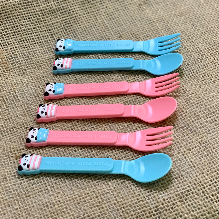 Set 6 thìa, Nĩa nhựa cho bé hình gấu trúc hàng Nhật Bản, nhựa cao cấp an toàn sức khỏe
