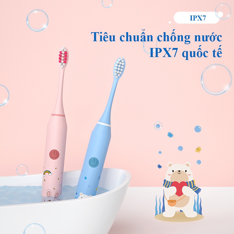 [ Voucher 8% + Hoàn Tiền 6% Tối Đa 300k] Bàn Chải Điện Trẻ Em 5 Chế Độ Đa Năng Cao Cấp - Bàn Chải Đánh Răng Cho Bé Tự Động Mềm Mại Làm Trắng Răng Cho Trẻ Tặng 5 Đầu Bàn Chải Điện Cốc Và Kem Đánh Răng