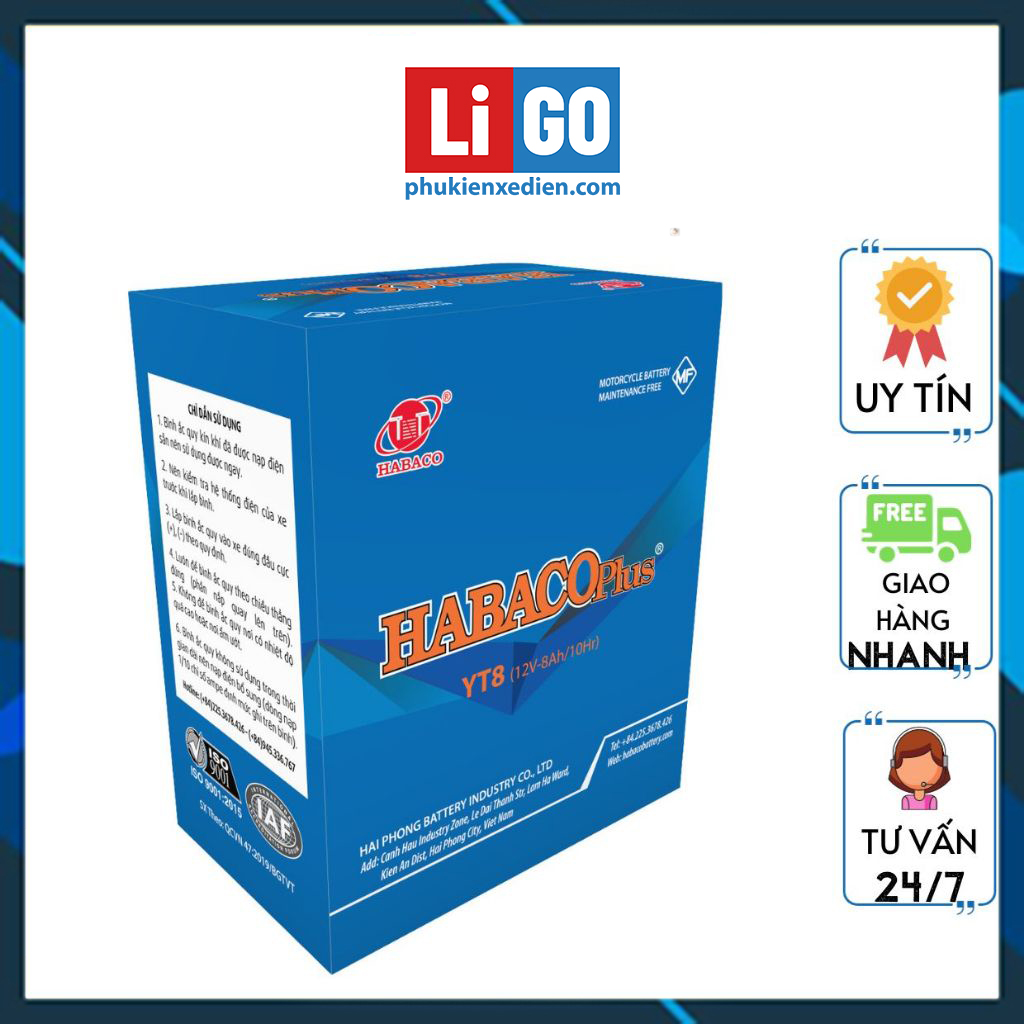 Ắc quy xe máy12V 8Ah HABACO PLUS YT8A
