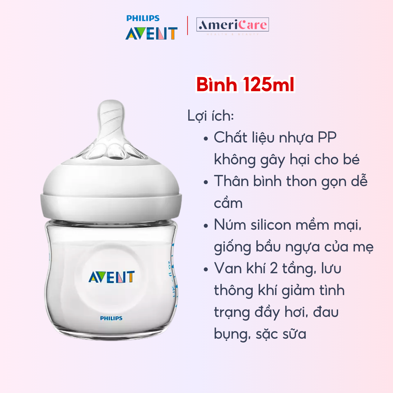 BÌNH SỮA CHO BÉ PHILIPS AVENT NATURAL CỔ RỘNG (125ml/ 260ml) - [BILL MỸ]