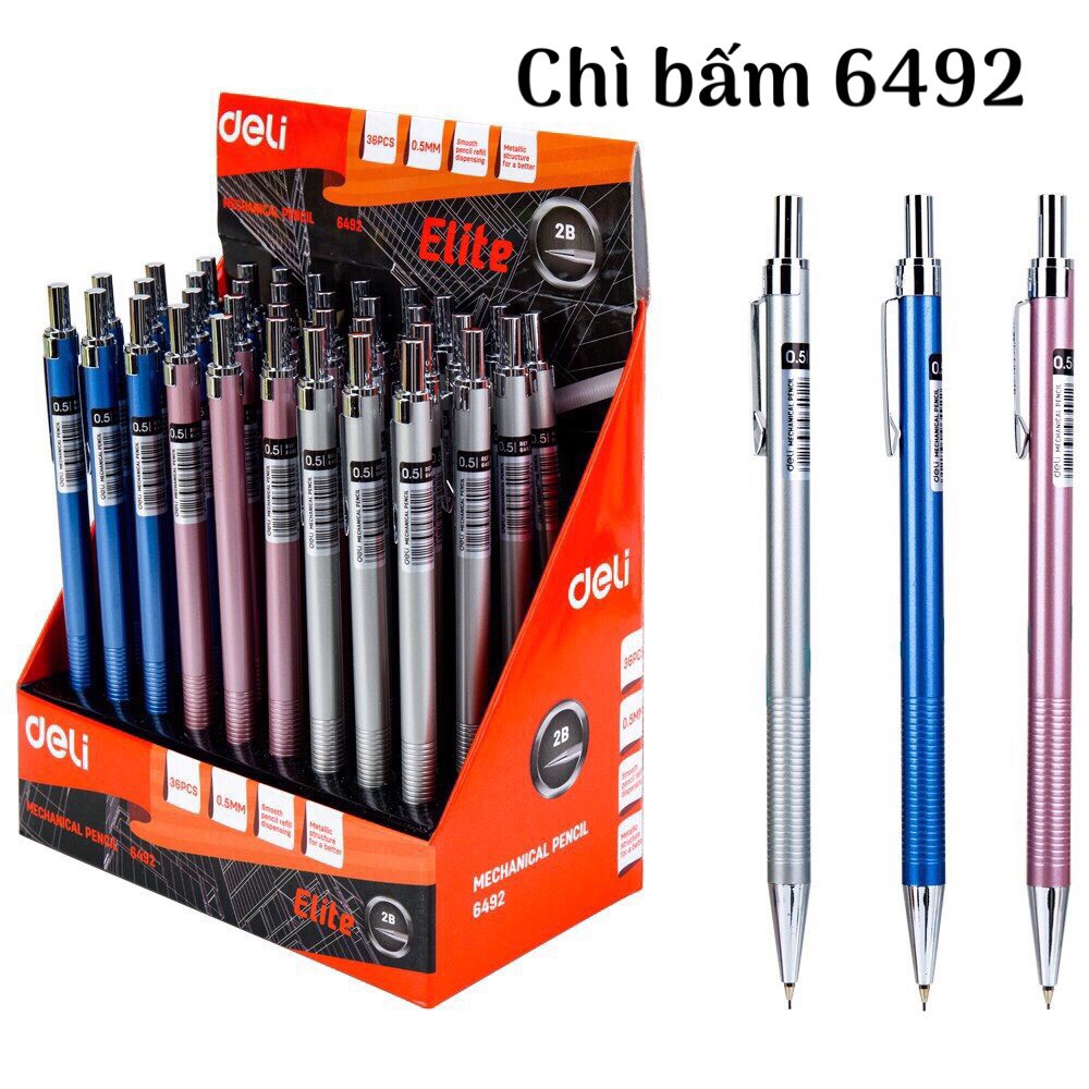 [Chính hãng] [Ảnh thật] BÚT CHÌ BẤM 2B DELI 6492 NGÒI KIM 0.5MM - PHÙ HỢP CHO HỌC SINH- SINH VIÊN _ VPP ABC VINA
