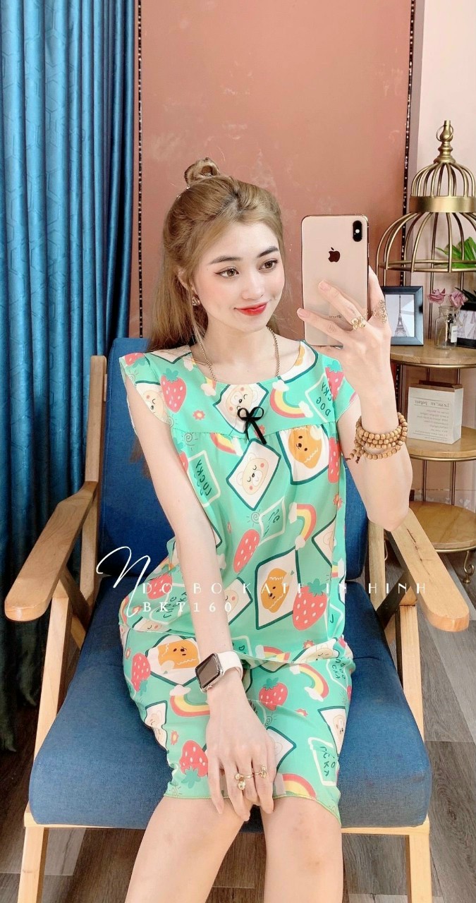 Đồ bộ mặc nhà kate lụa dễ thương hình cầu vồng