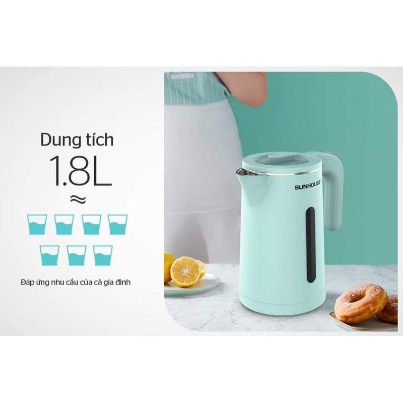 (BH 12 THÁNG) Ấm đun siêu tốc 2 lớp Sunhouse SHD 1351 (1.8 lít)