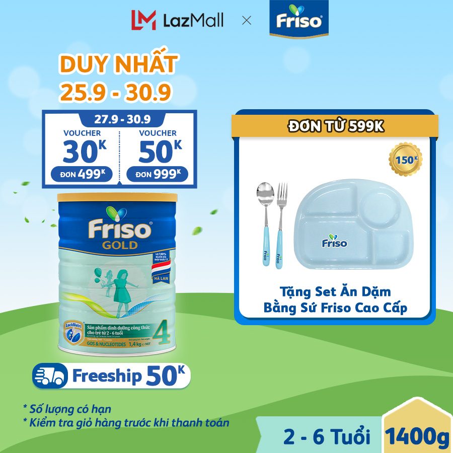 Sữa Bột Friso Gold 4 lon thiếc 1.4kg-cho trẻ từ 2-6 tuổi