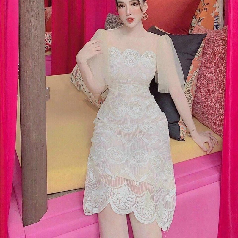 Đầm Dự Tiệc Ren Cao Cấp Tay Lưới
