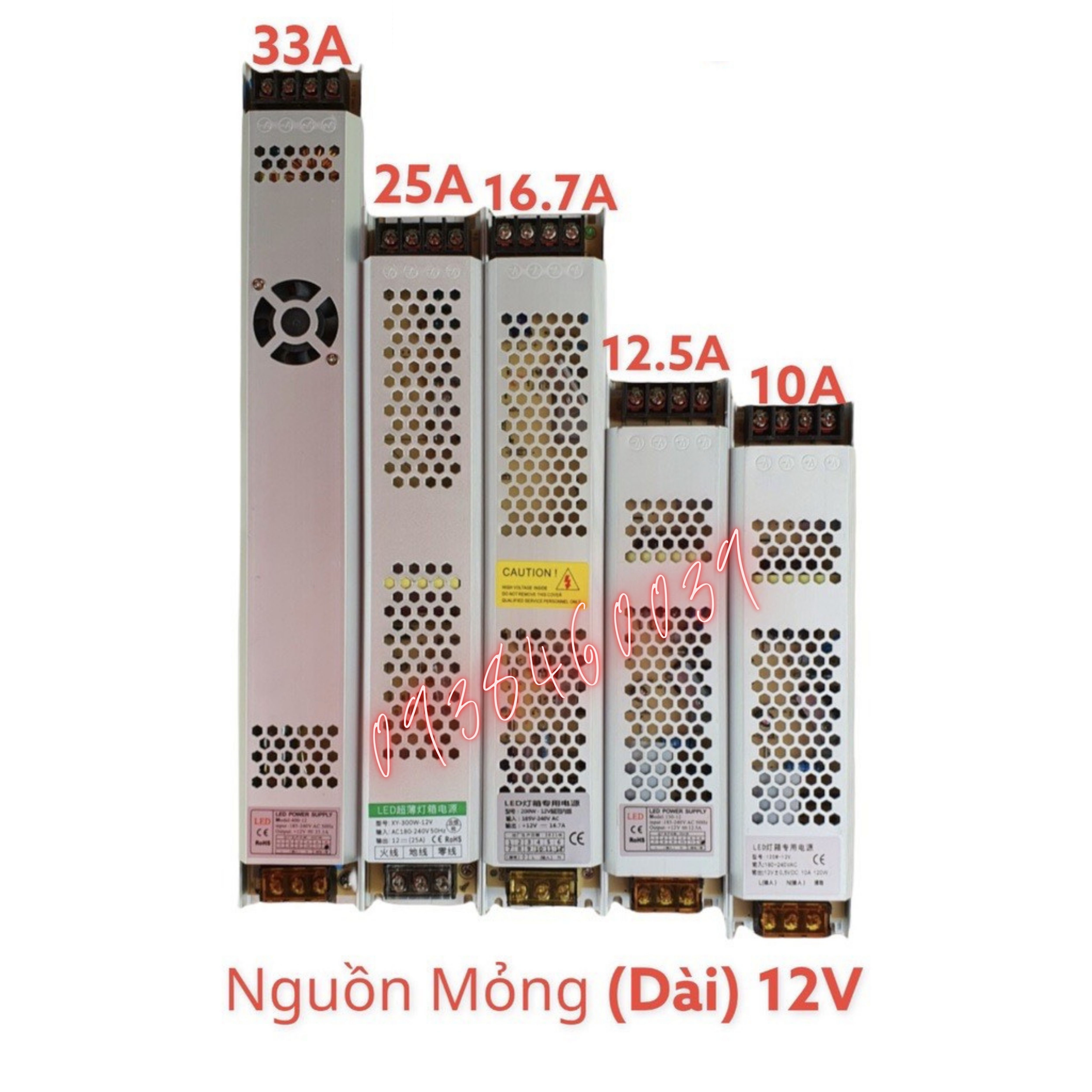 Nguồn tổ ong dẹp dài 12V siêu mỏng  10A