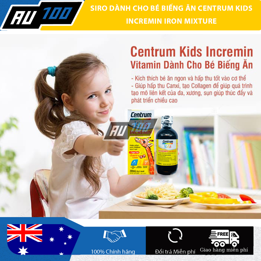 [CHÍNH HÃNG] Siro Centrum Kids 200ml Incremin Iron Mixture - HÀNG ÚC [ Bổ sung lysin, vitamin nhóm B và sắt dành riêng cho bé biếng ăn, kém hấp thu] - AU100