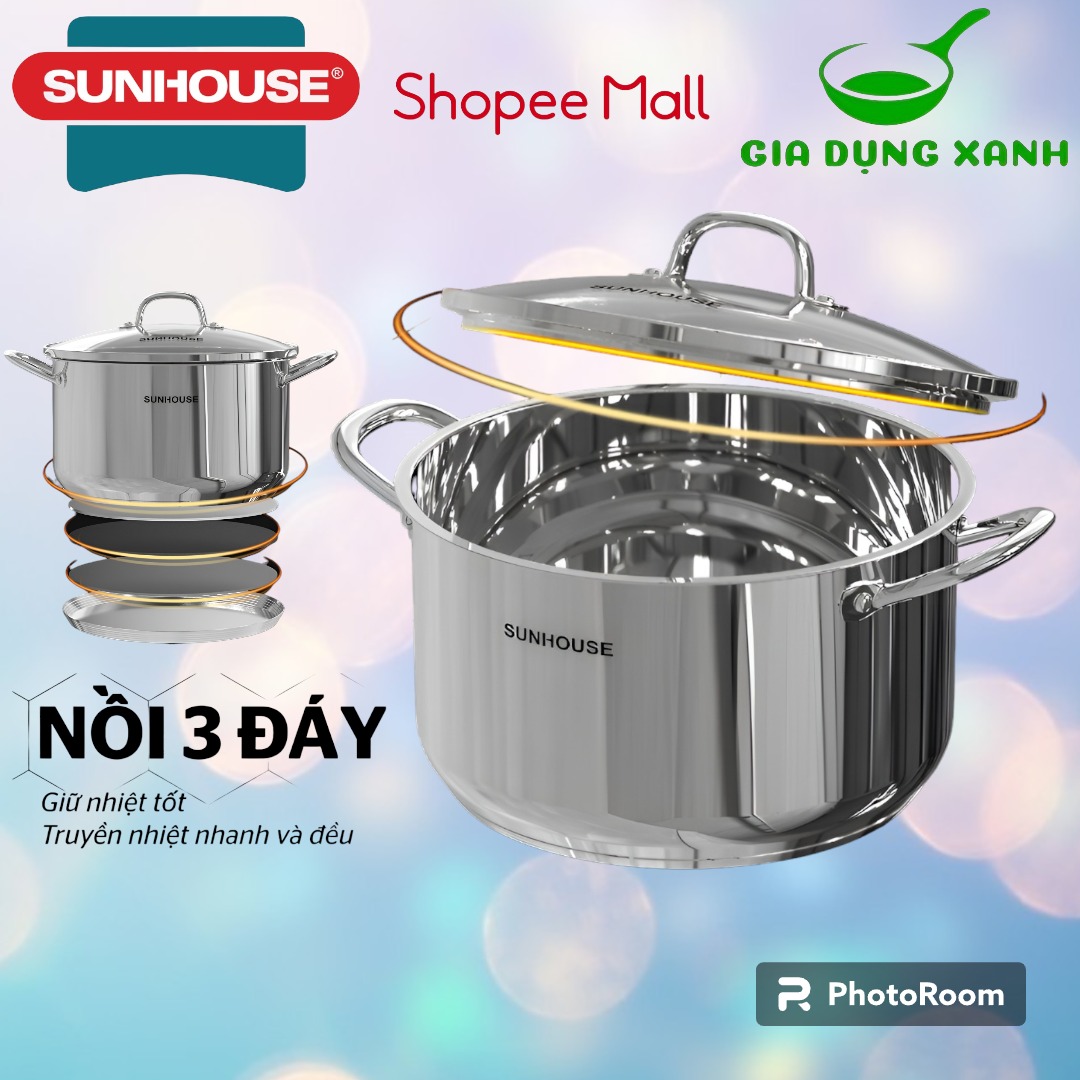 [HCM]Nồi inox 3 đáy SUNHOUSE 16 CM