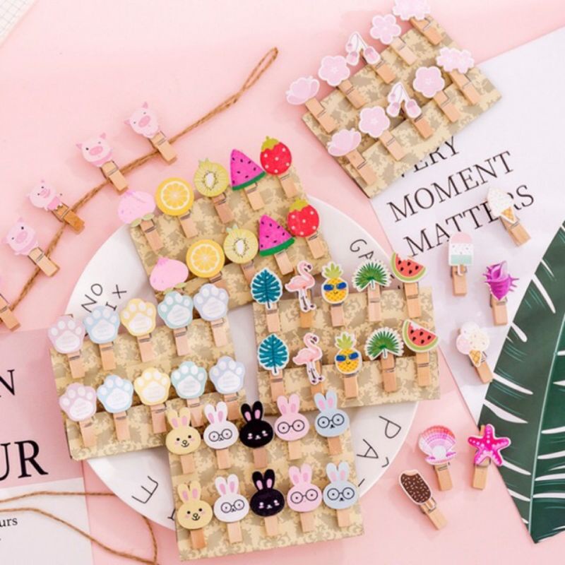 Set 10 Kẹp Gỗ Trang Trí Tặng Dây Thừng