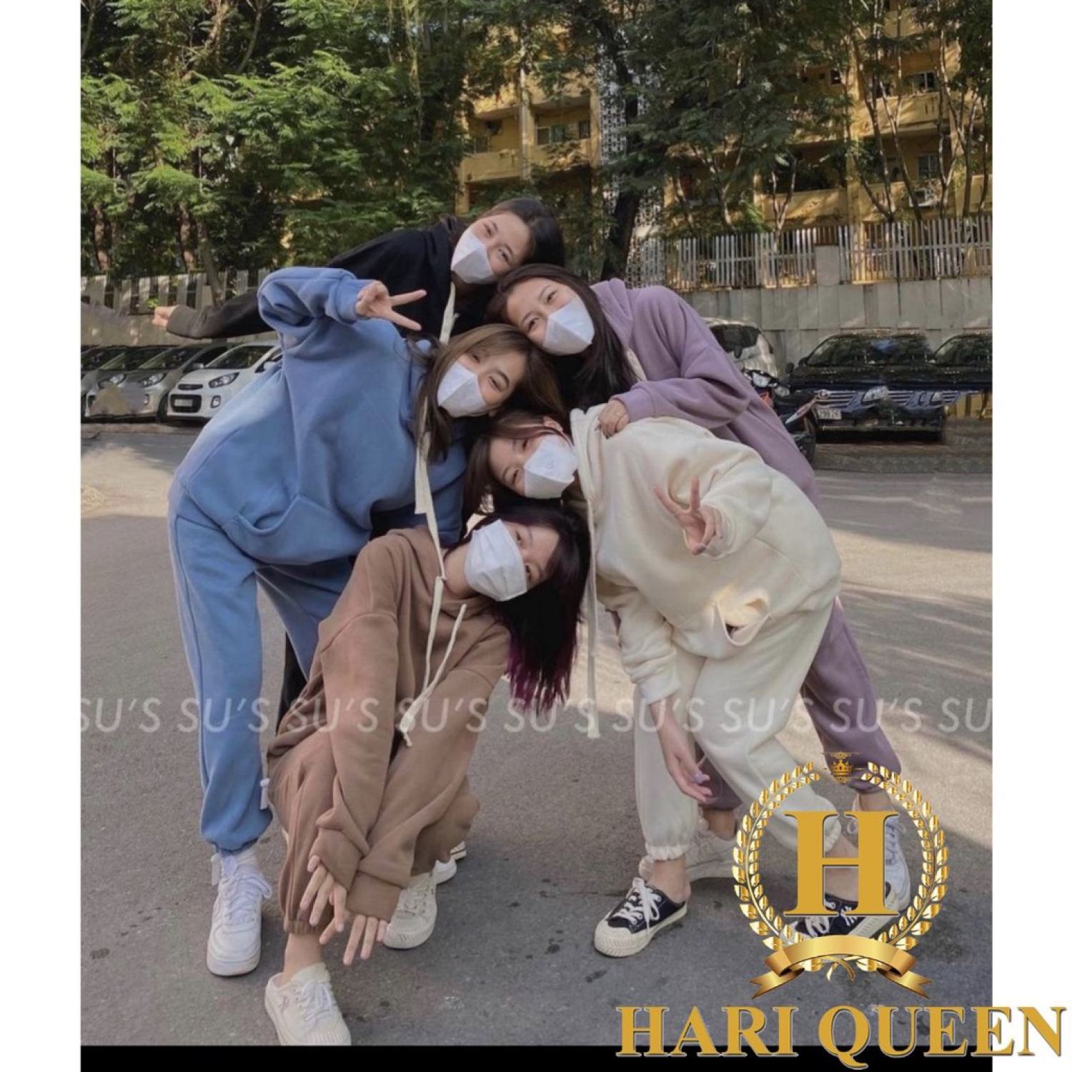 Sét áo hoodie trơn + quần bom chun gấᴜ cá tính chất nỉ cotton
