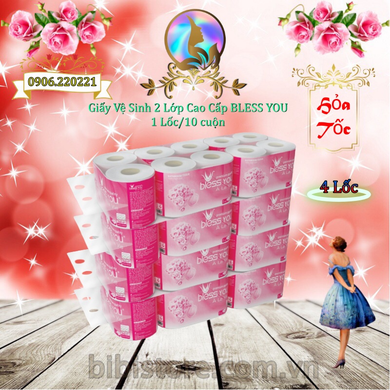 Có mã qr - lốc 10 cuộn hồng giấy vệ sinh bless you 2 lớp