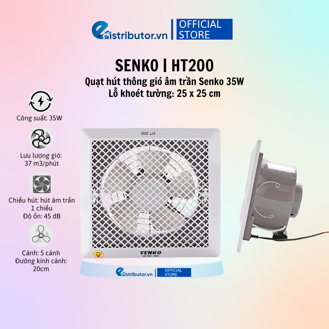 Quạt hút thông gió âm trần senko ht200 - hàng chính hãng