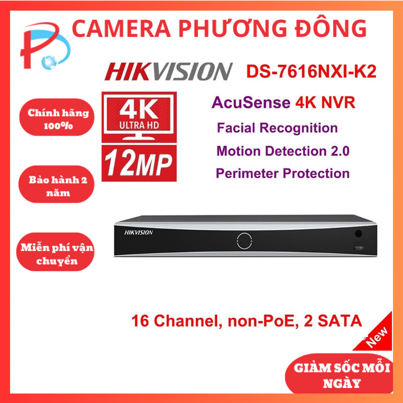 Đầu ghi camera ip 16 kênh hikvision ds-7616nxi-k2/16p hỗ trợ 16 cổng poe ultra hd 4k 8mp ai nhận diện khuôn mặt - hàng chính hãng