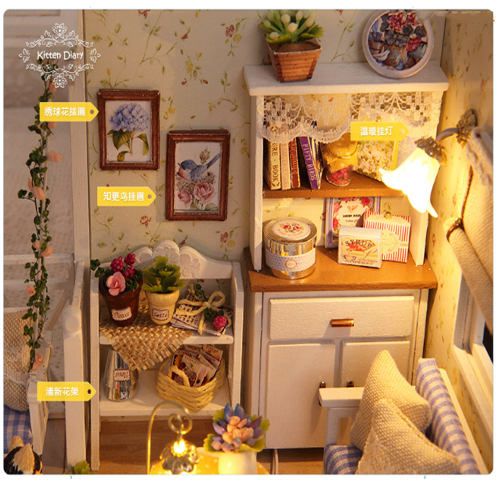 Đồ chơi mô hình nhà gỗ diy Cute Room H-013( Tặng Mica Che Bụi + Keo)