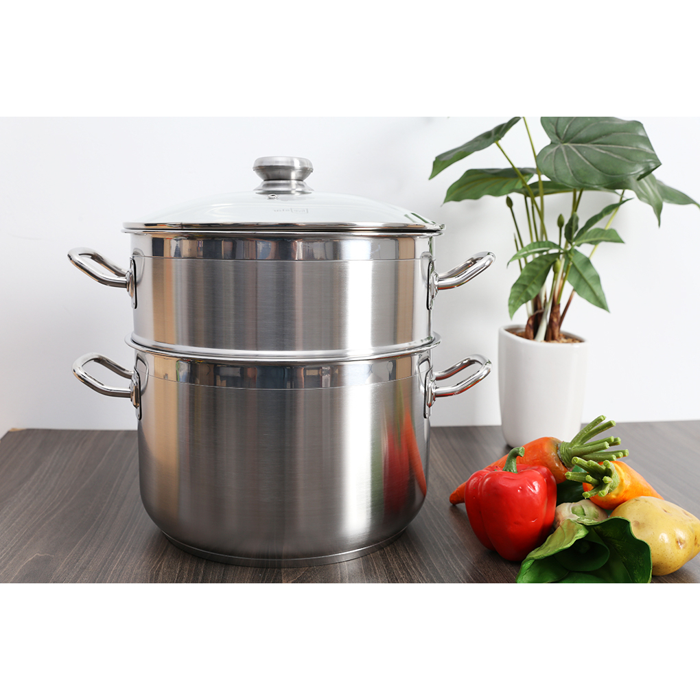 Bộ nồi xửng hấp lớn inox fivestar 24cm, 26cm, 28cm, 30cm nắp kính