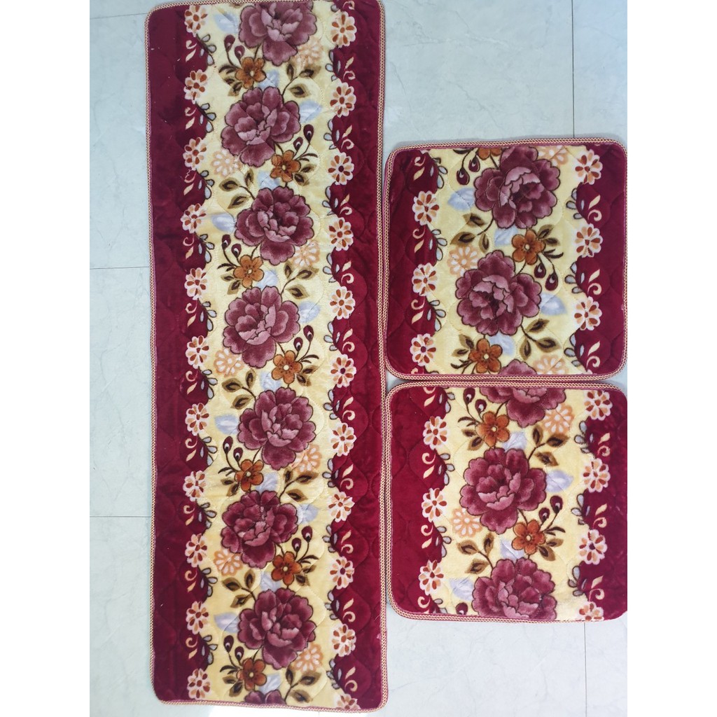 Bộ 3 tấm thảm lót ghế gỗ, sofa hoa văn đẹp, chất liệu nhung mềm mịn êm ái, giữ ấm cho mùa thu đông, gồm 1 tấm thảm dài và 2 tấm thảm ngắn BẢO VỆ BÀN GHẾ GIA ĐÌNH